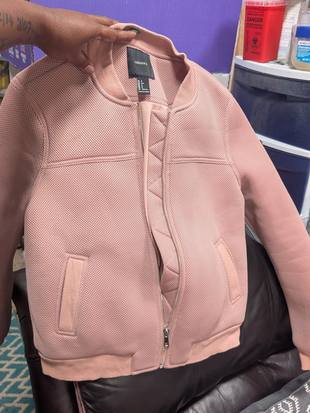 Forever 21 Blush Pink Textured Bomber Jacket